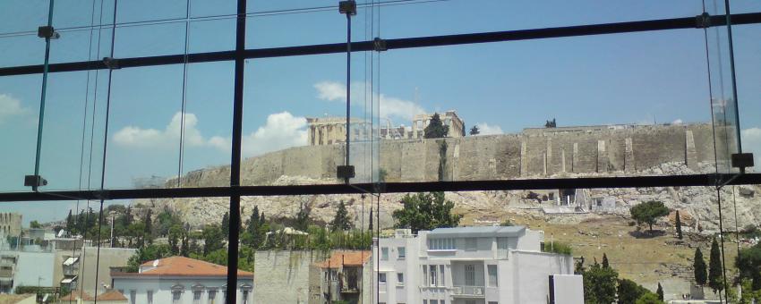 Acropolis from the interior of the New Museum of Acropolis.