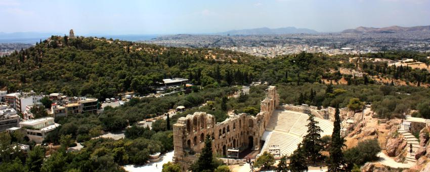 View of Athens, Filopappou and Herodeion ancient theater