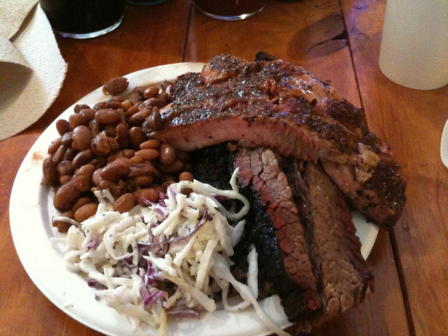 Brisket and pork ribs a Franklin's BBQ