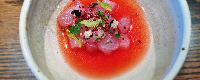 Red snapper, strawberry, black truffle, ponzu