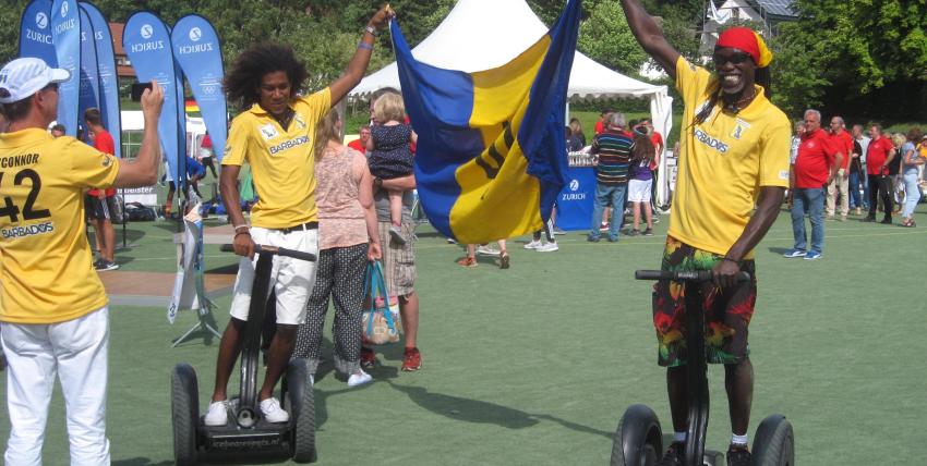 Segwaypolo-Weltmeisterschaft 2017 in Hemer: Spieler der Barbados Rum Runners.