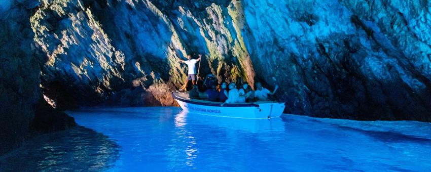Boat trip inside the Blue Cave on Bisevo island, Croatia