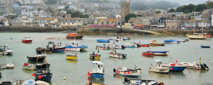 View of the harbour, full of fishing boats at St Ives, Cornwall