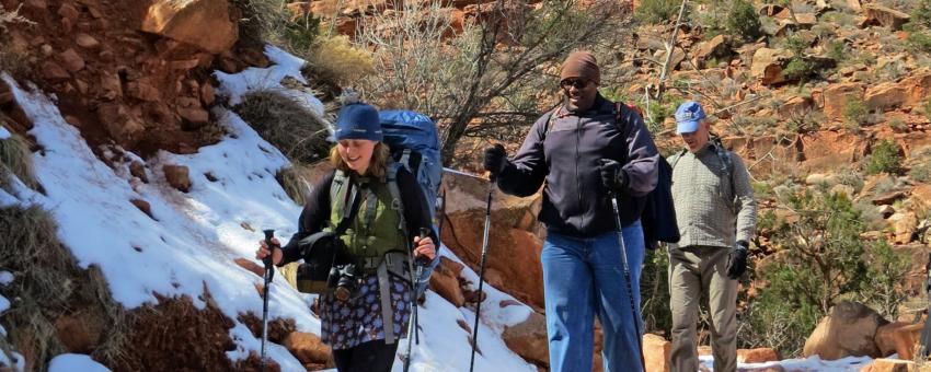Grand Canyon National Park: Winter hikers on Bright Angel Trail 2699