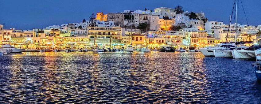 night view of the town of Naxos fro Port