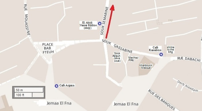 Jemaa el Fna (north end) & start of Souk Semarine