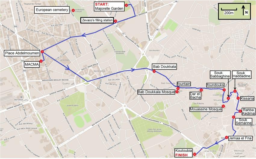 Marrakesh 2-day itinerary map - Day 1