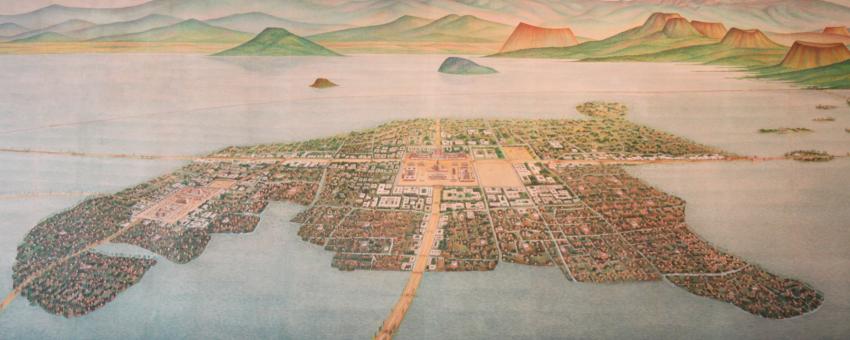 Painting of Tenochtitlan-Tlatelolco on Lake Texcoco