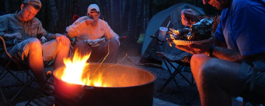 Fireside Dinner, eating "hobo meals" (all time fav. camp food)