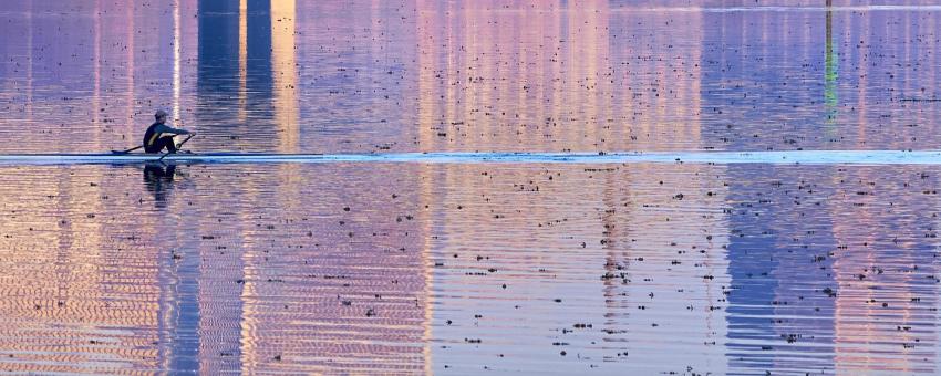 rower on the connecticut river in east hartford, taken from goodwin dock