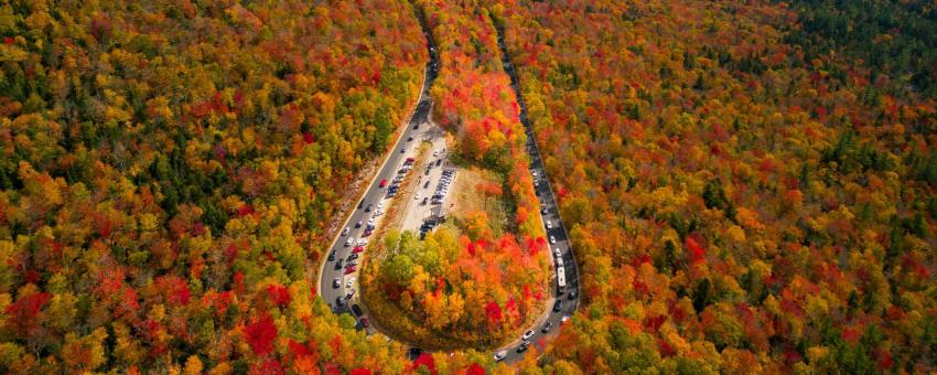 An aerial shot of Kancamagus Highway