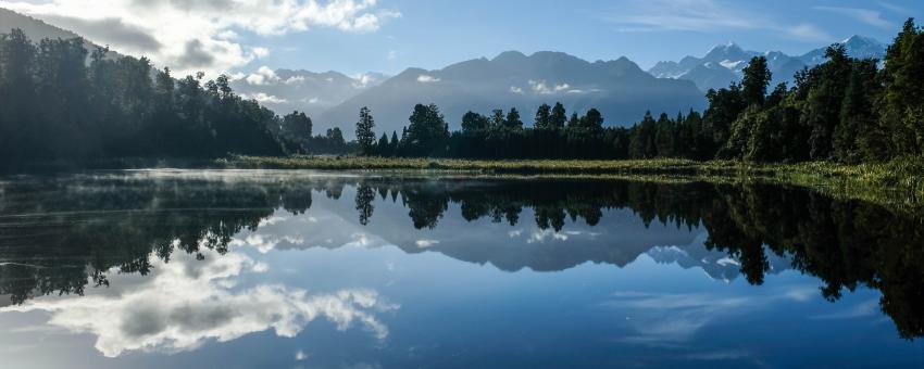 Jetty Viewpoint Reflektion Am Lake Matheson