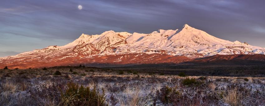 Sunrise on Ruapehu with a Full Moon