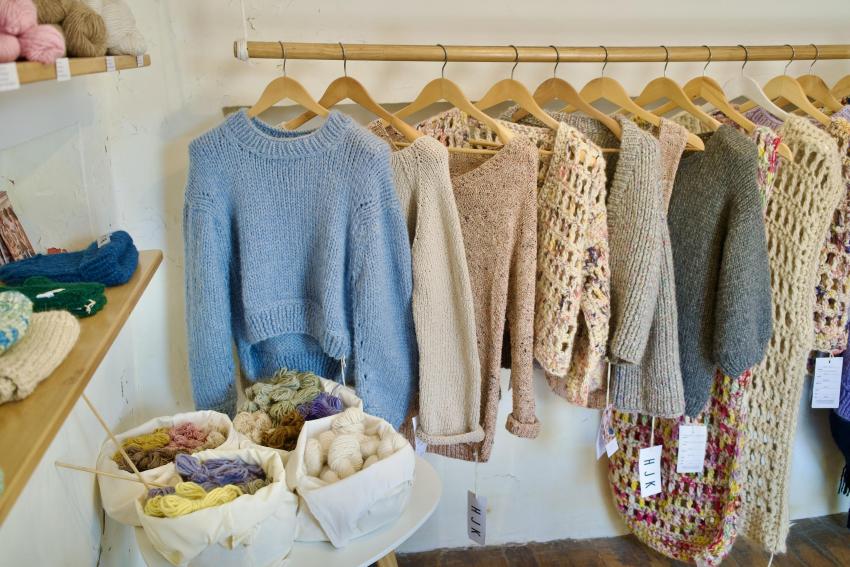 Handknit alpaca sweaters at HJK in San Blas