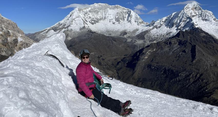 Author Heather Jasper on Mateo glacier, Huascaran