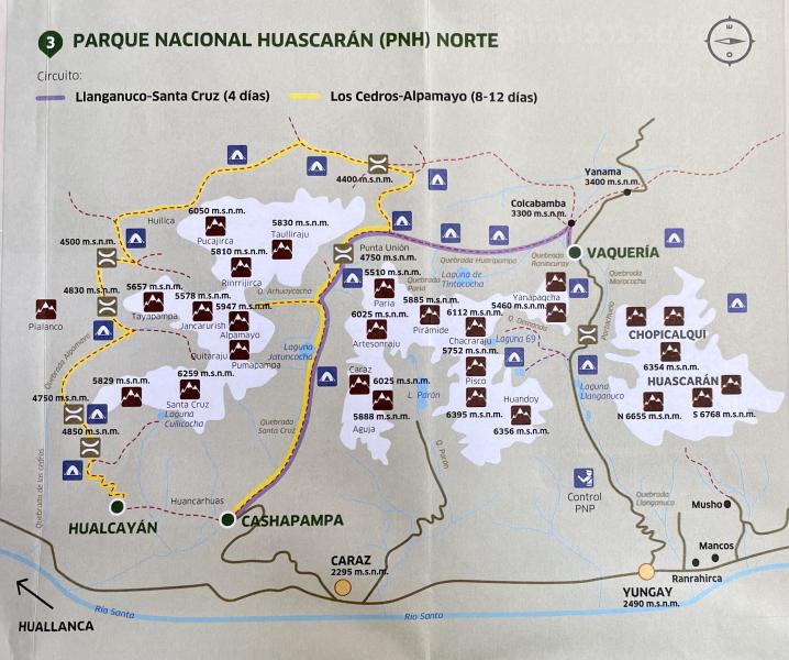 Santa Cruz Alpamayo Treks Map