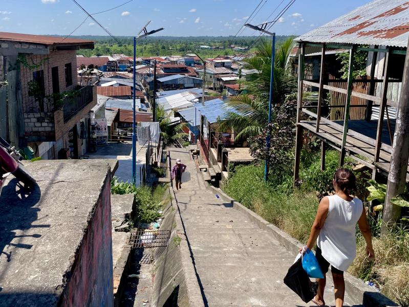 Stairs to floating part of Belén in Iquitos