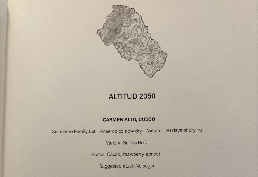 Three Monkeys menu for Geisha Rojo coffee