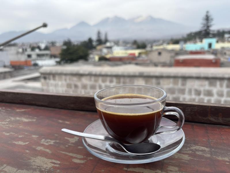 Mi Kcao coffee & view of Chachani Mi Kcao coffee & view of Chachani